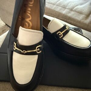 Sam Edelman Black and White Loafers with Gold Detail